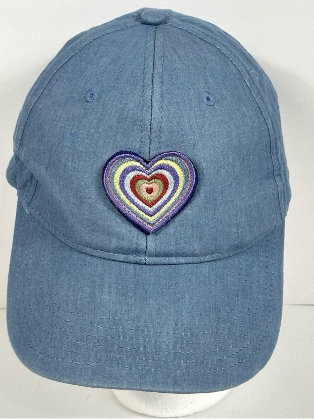 Embroidered Rainbow Heart Patch Blue Baseball Strap Back Hat Ball Cap